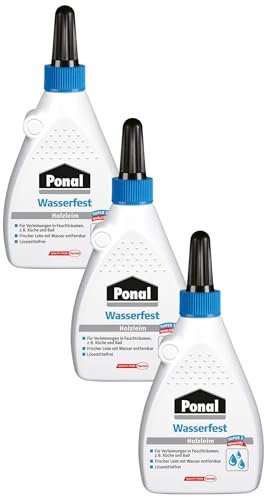 Ponal Holzleim Wasserfest, Montagekleber mit hoher Verleimungsfestigkeit für Feuchträume, wasserfester Kleber zur Montage-, Fugen- & Flächenverleimung, 1x120g (Packung mit 3)