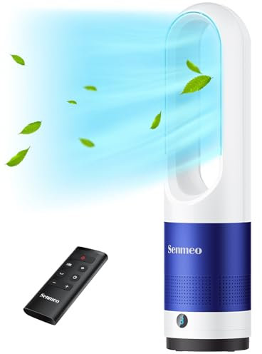 Senmeo Bladeless Fan, 22 inch Tower Fan with Remote, 8 Speeds, 90° Oscillation, 9 Hour Timer, Large LED Display with Auto Off, Easy to Clean, Bladeless for Bedroom, Office