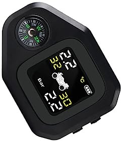 dijiusidy Motorrad Reifendrucksensor, tragbar, abnehmbar, mit Zwei Einheiten, LCD Bildschirm, Temperaturdetektor Tester mit Kompass
