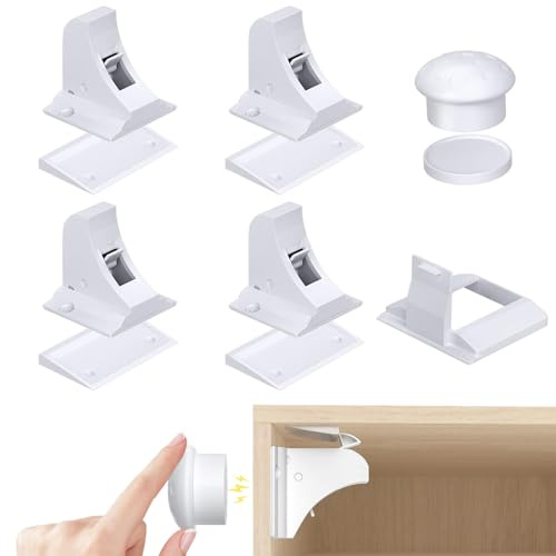 YTOOK Magnetische Sicherheit Schrankschlösser für Kinder, 4 Pack+1 Schlüssel Baby Sicherheitsschloss für Schränke und Küche mit Klebstoff, 1 Kindersicherung Schrankschlösser für Knöpfe, Ohne Bohren