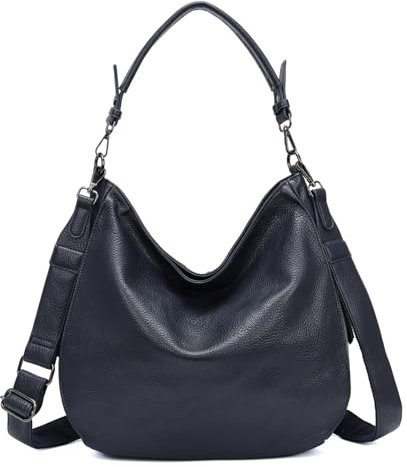OBC Damen Tasche XXL Shopper Hobo Bag Schultertasche Crossbody Umhängetasche Beuteltasche Handtasche Crossover Leder Optik Dunkelblau V1