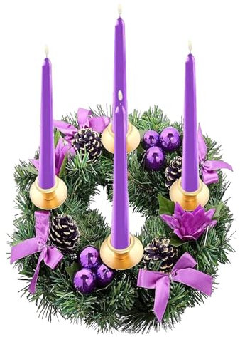 Candelabro de corona de Adviento de Navidad, 2024, pequeñas coronas cónicas de Navidad, con lazos de cinta, candelabro de Adviento para mesa de comedor