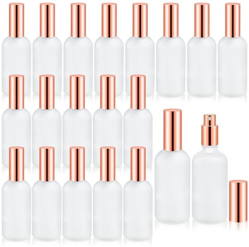 20 Pack 100ml Frosted Glass Spray Bottles, Empty Perfume Atomisers Bulk | Refillable Mist Spray Bottles, Travel Perfume Bottles for Perfume Refills, Body Mist, Fragrance, Cosmetics, Rose Gold