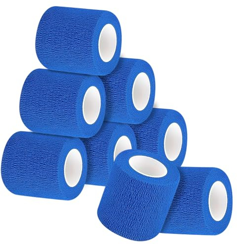 8 Rollen Selbstklebender Verband, 7,5cm x4,5m Sport Bandage, Pflaster Rolle Verbandsmaterial, Elastische Binde Bandage Fixierbinde, Vet Wrap Pet Fixierbinde für Finger Pferd Katze Hund (Blau)
