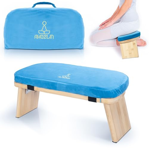 IPEB Banco de meditación plegable, taburete ergonómico de bambú para yoga, taburete de meditación con cojín, silla de meditación portátil con bolsa de transporte para arrodillarse, oración, práctica