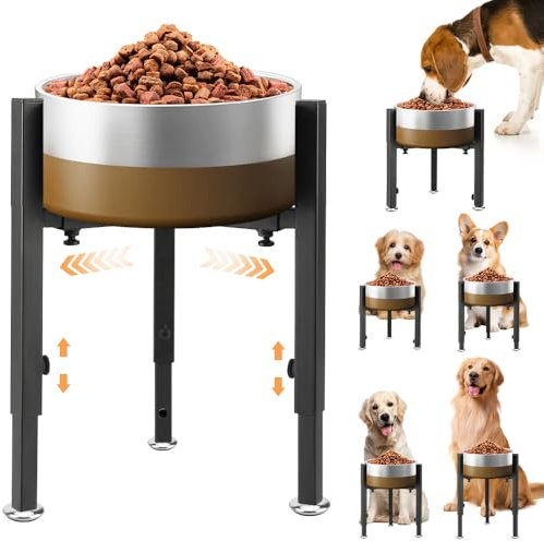 Elevated Dog Bowl Stand, Upgrade Metal Pet Feeder Holder, 4 Adjustable Heights 7-10.6 and Width 5-10, Non-Slip and No Spill Raised Pet Bow Holder for Small, Medium, Large Dogs(Stand Only)