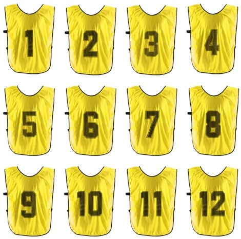 PATIKIL Fotboll träningsväst, 12-pack lag sport pinnies vändbara numrerade fotboll övning pennies tröjor haklappar med bälte för vuxna, 69 cm gul, gUL, 25