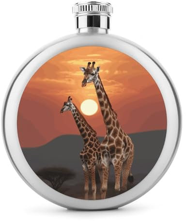 5 oz Whisky Flasche Giraffe bei Sonnenuntergang Gedruckt Edelstahl Flasche Hüftkolben Auslaufsicher Getränk Kantine Getränk Flaschen für Reise Geschenke Hochzeit Bachelorette Party