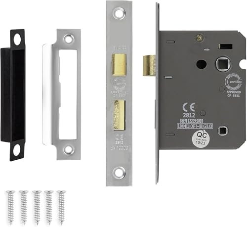 75mm Bathroom Mortice Door Lock, Satin Chrome, CE Certified, Fire Rated with Thumbturn