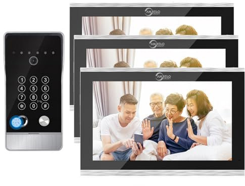 Sistema citofonico videocitofonico cablato dell'appartamento, campanello 1080,monitor touch screen da 10 pollici, campanello 1080P, 5 in 1 sblocco per la casa Villa (1 Deurbel + 3 Monitor)