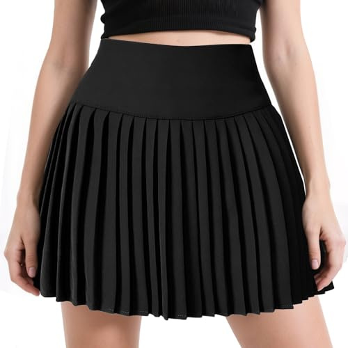 JGCJGG Gonna Tennis Donna, Minigonna da Donna Gonne, Abbigliamento Tennis, Casual A-Linea Skater Gonne con Breve Pantaloni per Ragazze (Nero, Taglia L)