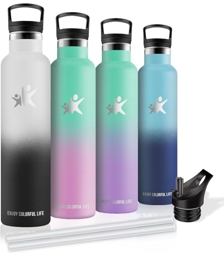 Botella Agua Acero Inoxidable, Termica 1 litro, A Prueba de Fugas, con Pajita, Botella sin Bpa, Aislamiento al Vacío, Cantimplora para la Deportes, Senderismo, Gimnasio, Cámping, Yoga
