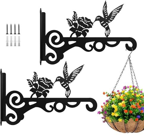 Satiskid Lot de 2 crochets muraux pour panier suspendu, crochets de jardin en métal pour plantes murales, mangeoires à oiseaux, lanternes, carillons, crochet de décoration de jardin extérieur