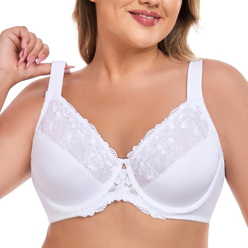 Ayigedu Women's Underwire Bra Non-Padded Floral Lace Plus Size Full Coverage Minimizer