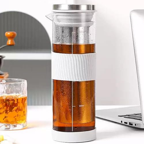 JanYoo Cold Brew Kaffeebereiter 800ml,Glas-Teekanne mit 304 Edelstahlfilter, Brühglas Karaffe Teetasse mit Anti-Rutsch-Silikonhülle, Ausguss für Winter