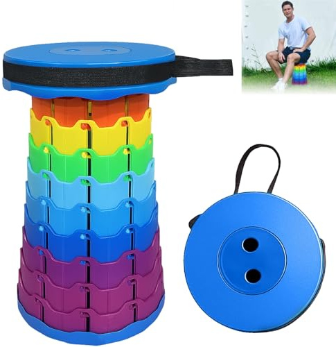 Fotpall utomhus campingpall, teleskoppall, vikbar, bärbar balkongpall med bärväska, mini campingpall, liten bärbar hopfällbar pall, vikbar trädgårdspall för camping fiske regnbåge