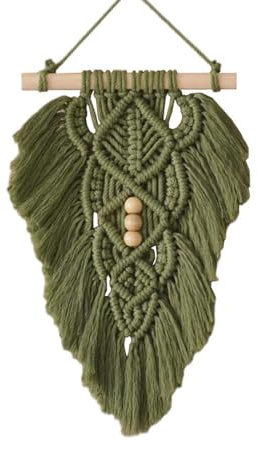 champracer Boho Makramee Wandbehang, Makramee Blatt Wandbehang, 25x35 cm Kleine gewebte Wandteppiche Wandkunst Dekoration, Home Decor, für Wohnung Schlafzimmer Wohnzimmer Galerie (Grün)
