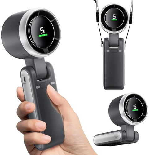 3 IN 1 Handventilator Turbo Ventilator mit 4000mAh USB-Akku Aufladbar, 5 Stufen,180° einstellbar, Faltbar Tragbar Hand Ventilatoren, Bis zu 12H Stunden, ideal für Reise, Camping und Outdoor (Schwarz)