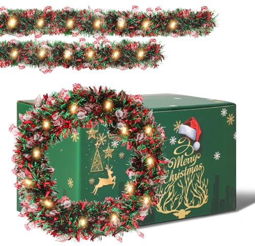 Weihnachtsgirlande Batteriebetrieben 5m 50LEDs tannengirlande mit Beleuchtung Innen Außen Weihnachtsdeko Girlande Weihnachten (Weihnachtsmann)