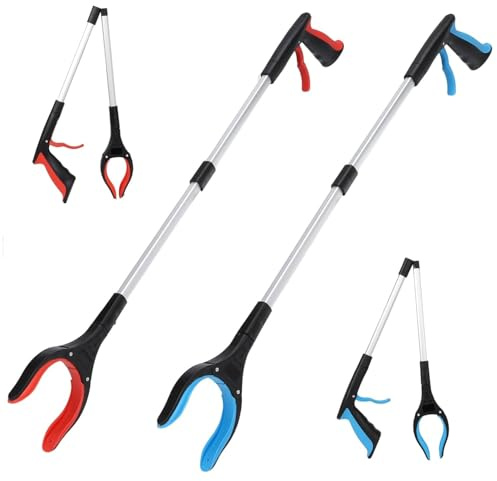 KOMUNJ 2 Stück Greifzange für Senioren, 83cm Greifzange mit Magnetspitzen und 360° Drehbarer Kopf, Ergonomische Greifzange mit Rutschfester Klaue, Greifer für Senioren