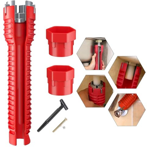 Uqingo Tap Spanner Tool, 8 in 1 Faucet and Sink Installer with Anti-Slip Comfortable Grip - Multi-Functional Faucet Wrench Tool for Tight Spaces, Pipe and Basin Repair in Sink, Bathroom and Kitchen