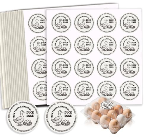 GOMAKERER 320 Pcs Duck Egg Laid on Stickers, 2 Inch Retro Round Farm Fresh Eggs Sticker Round Eggs Stickers PET Adhesive Egg Packaging Sticker for Box Container Carton Farm Supplies