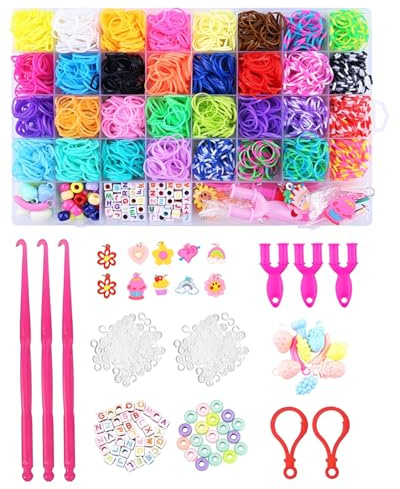 HUVZOR 2500 Loom Bänder Set für Kinder, Mehrere Farben DIY Gummibänder mit Perlen Haken Charms und Aufbewahrungsbox, Armbänder Selber Machen Zubehör, Geburtstag Geschenke für Mädchen Jungs
