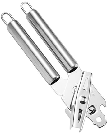 Opatiny Abrelatas de acero inoxidable para cocina doméstica, abrelatas multiusos con mango ergonómico, diseño que ahorra trabajo, cortador de bordes compacto, color plateado