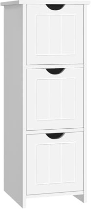 Sweetcrispy Badezimmerschrank schmal modern, Badkommode mit 3 Schubladen, Hochglanz Weiß, großer Stauraum, Badezimmer Kommode, 32 x 30 x 81cm