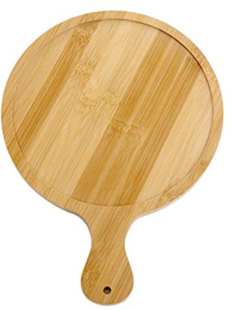 Cocoarm Vassoio per Pizza in Legno, Piatto di Servizio Rotondo in Legno con Manico Curvo e Design Speciale con Incavo, Trama Chiara, per Uso Domestico, Ristorante, Hotel (10 pollici per 9 pizze)