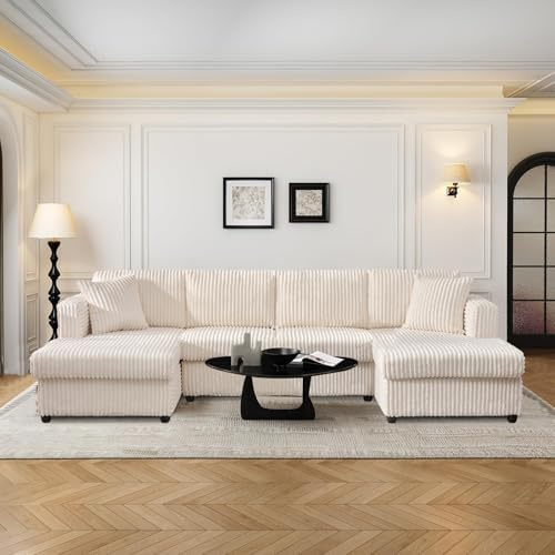 YHL Voyura Ecksofa Mit Schlaffunktion Kordsofa - 313 cm Groß U-förmiges Ecksofa, 4‑Sitzer Cordsofa mit Federkern, Extra Tiefe Sitzfläche, Big Sofa, Ecksofa Eckcouch, Für Wohnzimmer