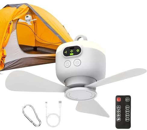 Genérico Ventilador De Techo Con Batería | Ventilador De Techo Para Autocaravanas Con Mando A Distancia Inalámbrico | Soporte Con Gancho Para Taller Garaje Dormitorio Patio Camping