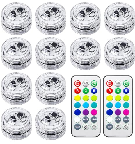 12Pcs Mini Luces LED Sumergibles, Multicolor LED Iluminación Estanque