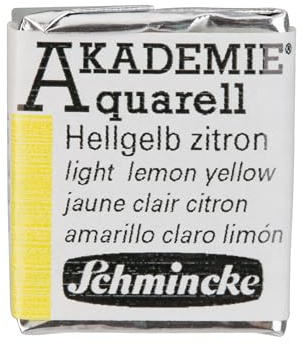 Schmincke – AKADEMIE® Aquarell, feine Künstler-Aquarellfarben, Hellgelb zitron, 16 222 044, halbes Näpfchen, Aquarellmalerei, vegane Wasserfarbe