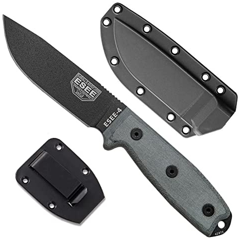 Esee Unisex – vuxna, utomhuskniv | Bladlängd: 11, 43 cm, handtag: Micarta, modell 4 kolstål enkel, flerfärgad, normal