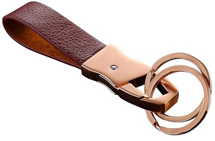 Cerbery® | Eleganter Schlüsselanhänger aus Leder mit Ringen und Geschenkbox | Schlüsselband Schlüsselbund Schlüsselhalter Schlüsselring Auto Foto Gravur Ring | Damen Herren | Geschenk