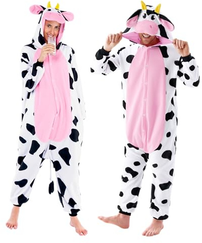 Spooktacular Creations Unisex Adult jumpsuit Plush jumpsuit Cow Animal Costume (L)