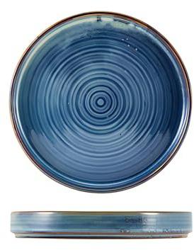 Genware PR-PBL18 Terra Lot de 6 assiettes de présentation en porcelaine Bleu turquoise Diamètre 180 mm Hauteur 24 mm