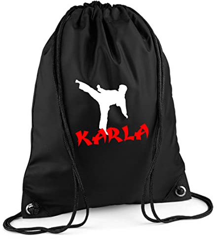 Turnbeutel mit Namen für Kinder | Motiv Karate Kampfsport | Personalisieren & Bedrucken | Sportbeutel Schuhbeutel Jungen Mädchen (schwarz)