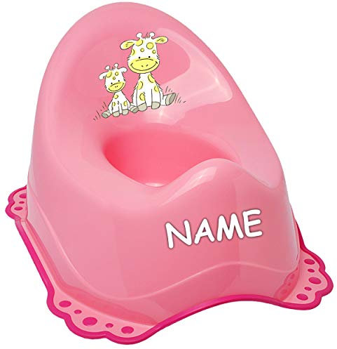 alles-meine.de GmbH Anti RUTSCH - Töpfchen/Nachttopf/Babytopf - rosa - pink Tiere - Giraffe inkl. Name - Bieco - mit großer Lehne + Spritzschutz - rutschfest antirutsch F..