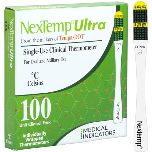 NexTemp Ultra 100 st – Celsius – engångstermometer, individuellt förpackad – överlägsen precision och ultimat infektionskontroll – 1 minut utökad signalretention
