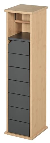 HOMCOM Support Papier Toilette - Porte-Papier Toilette - 2 Niveaux MDF Gris Bambou