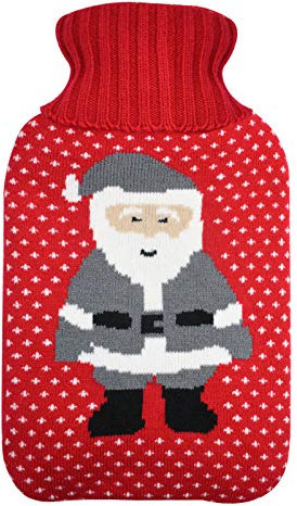 TRIXES Funda Tejida para Bolsa de Agua Caliente- Aislante Tejido con Tema de Papá Noel para Navidad Colores Rojo y Gris - Invierno - Funda de Regalo para Navidad - Bolsa de Agua