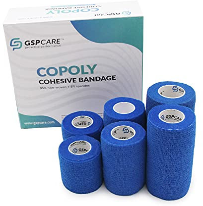 Cohesive Bandage of GSPCARE Mix Size, Super Elastic Bandages Can be Used for Vet Wrap, Sports Bandage for Human Wrist,Ankle,Knee. 2 Rolls 5cmX4.5m,2 Rolls 7.5cmX4.5m,2 Rolls 10cmX4.5m (Blue)