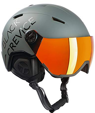 BLACK CREVICE Casque de Ski Vail I Casque de Ski avec visière en Style Pilote en différentes Couleurs I Casque de Ski Hommes & Femmes I en (58-61 cm), Mat Gun/Brillant Noir