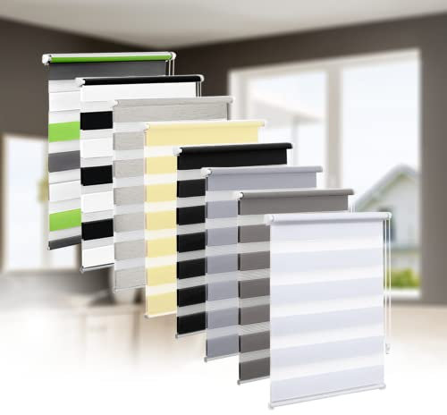 Eurohome Doppelrollo Klemmfix ohne Bohren, Duo Rollo,65cm x 130cm (Stoffbreite 61 cm) Weiß Transparentes und undurchsichtiges Sichtschutz Rollo mit Klemmträgern für Fenster und Türen