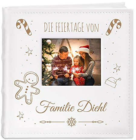 Maverton Einsteckalbum mit Gravur, Fotoalbum für 200 Fotos 10x15cm | 100 Seiten, Weiß, zu Weihnachten, Feiertage