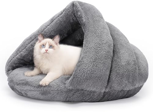 ALLSOPETS Orthopedic Dog Bed Cat Cave Bed Cozy Tent for Cats Small Dogs and Puppies Triangle Pet Bed with Non-Slip Bottom for Comfortable Sleep (Light Gray, L)