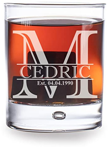 AIGAT 1 pz Personalizzato Inciso Personalizzato Whisky Vetro Personalizzato, Bassa Palla di Vetro, Antico Bourbon Vetro 280ml