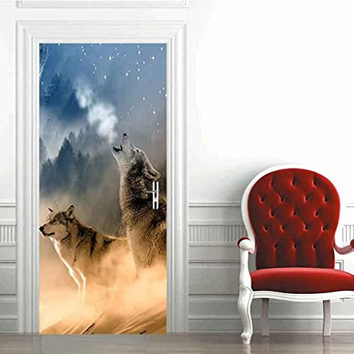 JGCAI Türtapete 3D Selbstklebend Waldtier Wolf Türposter Türaufkleber Innentür Wohnzimmer Schlafzimmer Badezimmer Wasserdicht Abnehmbare Türdeko Vinyl Wandbild Fototapete 88x200cm